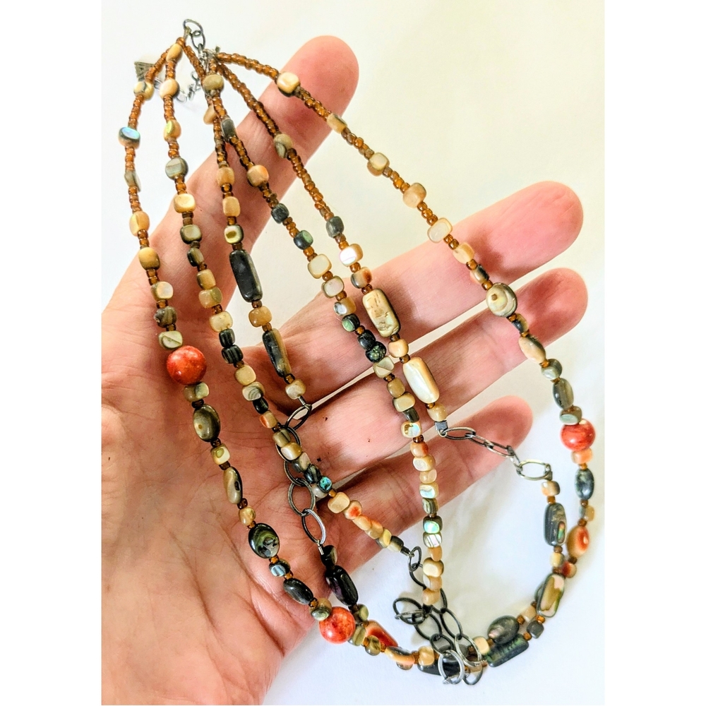 Retired SILPADA Sterling Silver 3-Strand Coral Abalone FIESTA FUN Necklace N1563